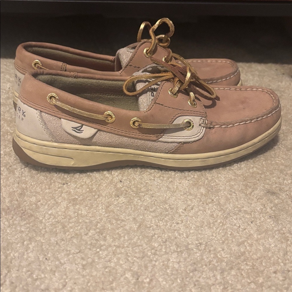 Sperry Tan Leather Boat Shoes with Pink Insoles leather upper - Picture 3 of 9